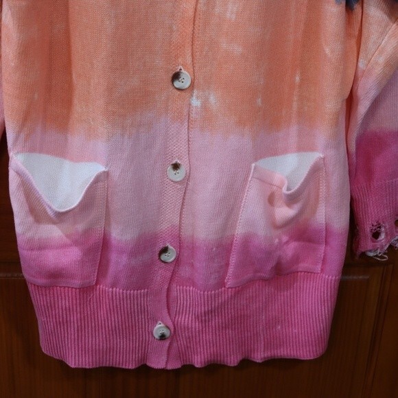 Ombre Colorful Distressed Ombre Cardigan Sweater Lightweight XXL Trendy - Picture 4 of 10